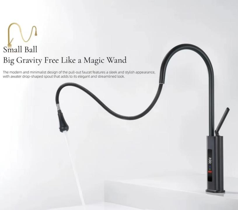 Jednootvorová výsuvná kuchyňská baterie s digitálním displejem